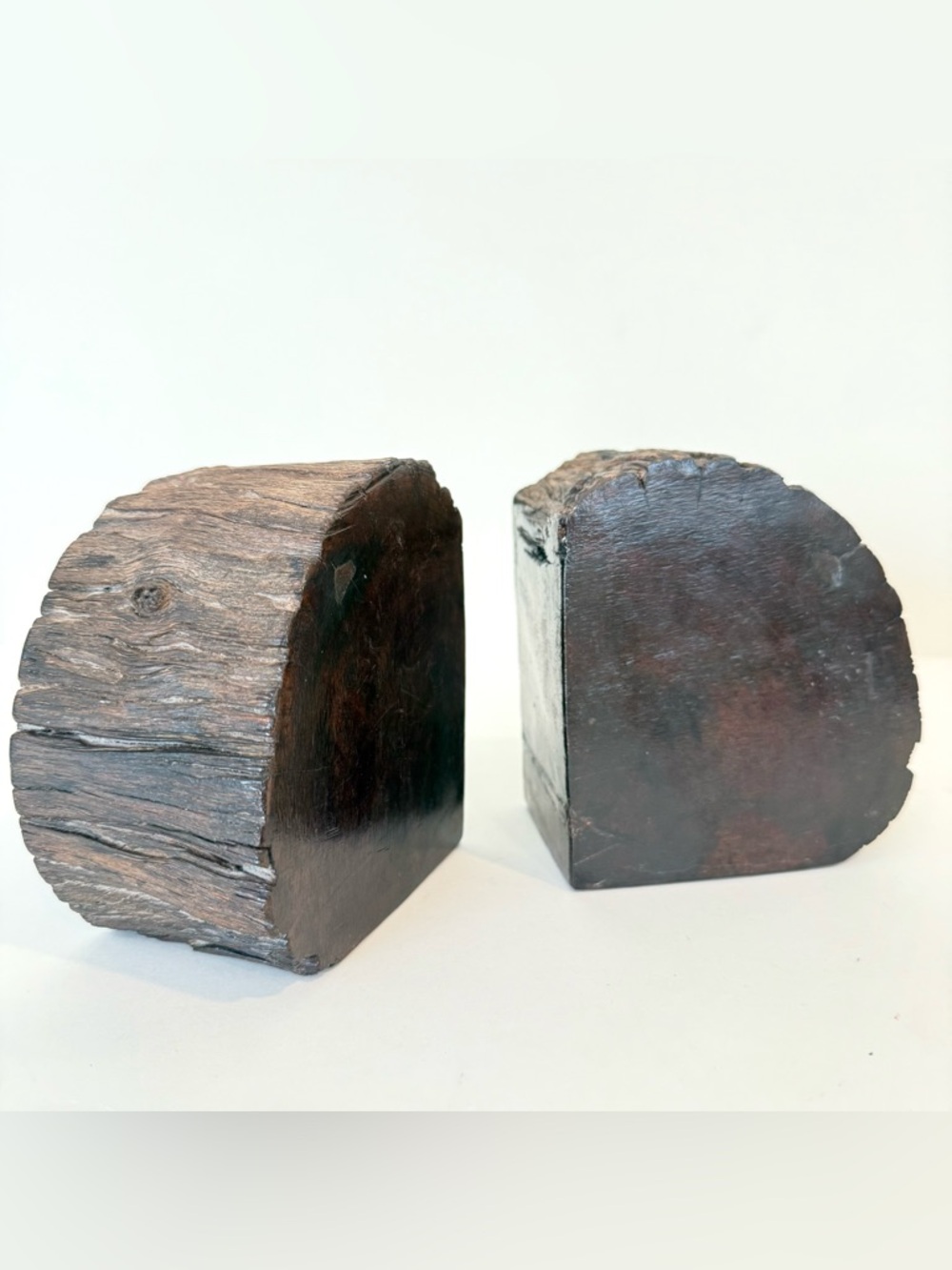 Vintage Wood Log Book Ends Mid Century Modern Desert Style Petrified ?? Heavy